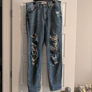 JBD Ripped high waisted skinny medium wash denim